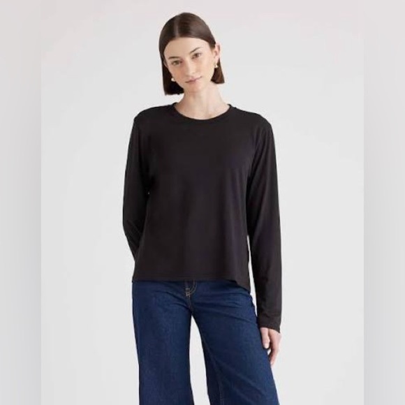 Quince Tops - New with tags Quince Cotton Modal Relaxed Long Sleeve Tee Black Sz Large women